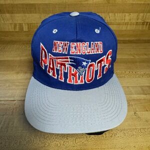 Vintage Team NFL New England Patriots Snapback Hat Blue Grey 90s Retro Cap OSFM